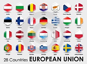 Vector illustration of Hexagon shape flags of the 25 countries European Union
