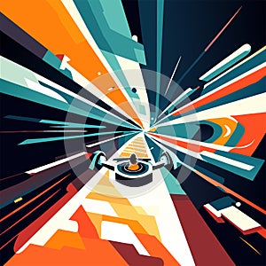 Vector illustration of a high-speed car on the road. Abstract background. Generative AI
