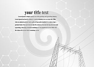 Vector Illustration. High Voltage  Towers Electric Power Transmission. Lines Supplies Electricity to the Text.  Pylon, pole networ