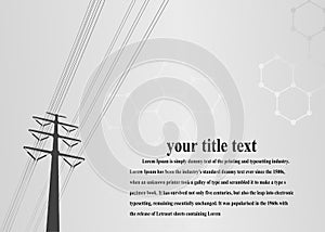 Vector Illustration. High Voltage  Towers Electric Power Transmission. Lines Supplies Electricity to the Text.  Pylon, pole networ