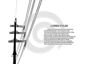 Vector Illustration. High Voltage  Towers Electric Power Transmission. Lines Supplies Electricity to the Text.  Pylon, pole networ