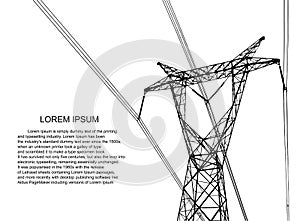 Vector Illustration. High Voltage  Towers Electric Power Transmission. Lines Supplies Electricity to the Text.  Pylon, pole networ