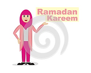 Vector illustration hijab woman, moslem girl in hijab greeting ramadan kareem