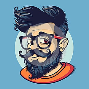 Vector illustration of a hipster with mustache and glasses in retro style.