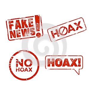 Vector illustration of a hoax news stop label stamp. Suitable for campaigns to stop fake news.