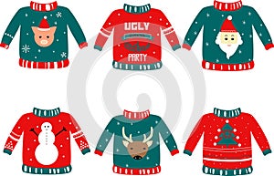 Vector illustration for holiday events as Ugly Christmas Sweater party.