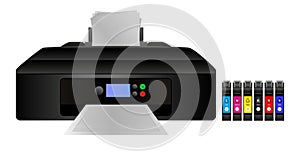 Vector illustration of home digital inkjet printer with cmyk and other inks for gamut extension