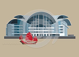 Vector Illustration of The Hong Kong Convention and Exhibition Centre HKCEC phase II