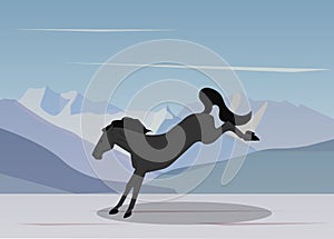 Vector illustration of a horse on nature, drawing in color