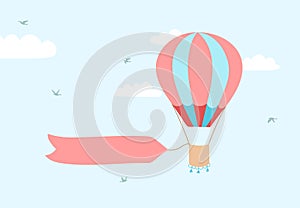 Vector illustration of hot air balloon with banner