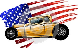 vector illustration of hot rod with american flag