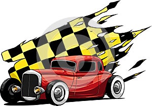 vector illustration of hot rod car with race flag