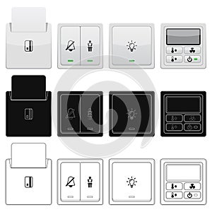 Vector illustration of hotel control panel including do not disturb, room service, light switch, air conditioner