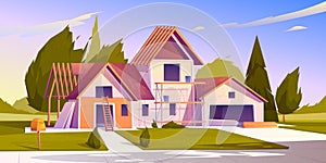 Vector illustration of house construction site