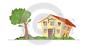 Vector illustration of house earthquakes. Concept on white background of earthquake effects.