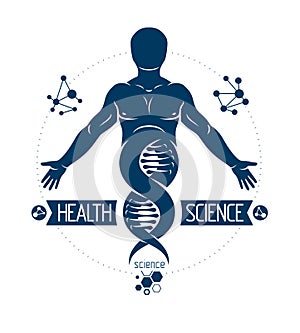 Vector illustration of human, athlete depicted as DNA symbol con