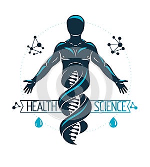 Vector illustration of human, athlete depicted as DNA symbol con