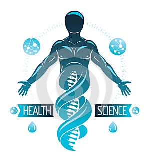 Vector illustration of human, athlete depicted as DNA symbol con