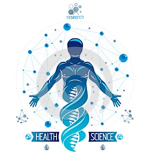 Vector illustration of human, athlete depicted as DNA symbol con