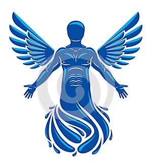 Vector illustration of human being deriving from water and compo photo