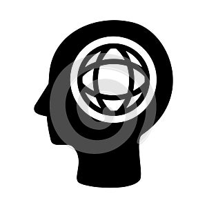 Vector illustration, human head icon. Global thinking concept.