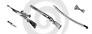 Vector illustration huntings rifle colored, black and white, silhouette photo
