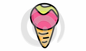 vector illustration, ice cream cone with strawberry, apple and coconut milk topping on a white background.