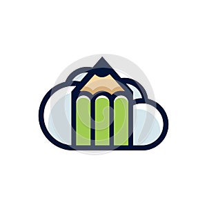 Pencil Cloud Logo Design. Education logo concept.