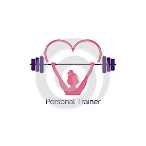 Vector illustration icon of a girl lifting a barbell. Personal trainer