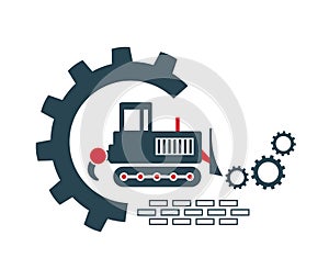 Vector illustration of the icon and logo of a bulldozer of special equipment for construction work of enterprises and organization