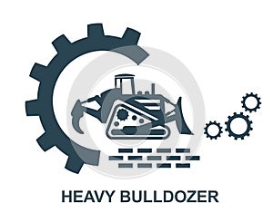 Vector illustration of the icon and logo of a heavy bulldozer. Equipment for construction work.