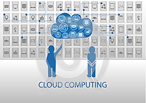 Vector illustration of icon persons for cloud computing.