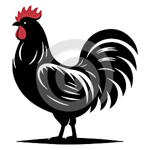 Vector illustration icon of rooster. Flat graphics of cock. Chicken black silhouette. Poultry, Farm Animal.