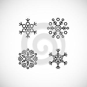 Vector illustration. Icons set of black snowflakes