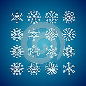 Vector illustration. Icons set of white snowflakes.