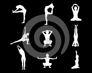 vector illustration, icons, various yoga poses, sports industry