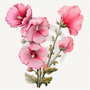 Pink Flower Branch Painting On White Background photo