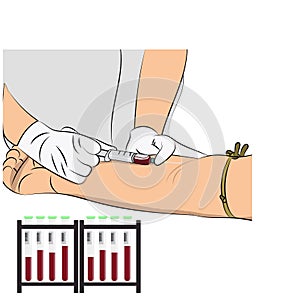 Vector illustration image a doctor using a needle to draw blood from an investigator