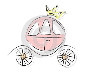 Vector illustration. Image of royal carriage and a storytale about Cinderella. Quick sketch in comic style