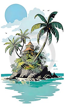 vector illustration, image of a tropical island, modern style, beautiful background for a smartphone, island vacation concept,