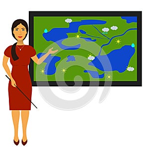 Vector illustration with the image of a TV weather reporter at work