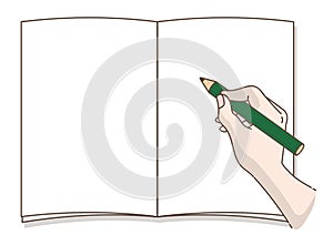 Writing hand - pencil and notebook