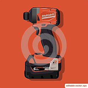 Vector illustration of Impact driver or Hand electric drill or Cordless multifunction drill