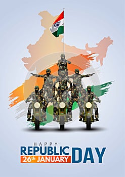 Vector illustration of Indian army with flag for Happy Republic Day of India