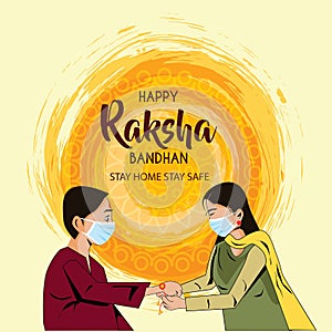 Vector illustration of Indian festival of brother and sister love, Happy Raksha Bandhan celebration.corona virus covid-19 concept