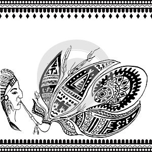 Vector illustration. Indian motifs (redskin man)