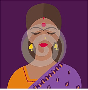 Vector illustration of Indian woman in traditional clothes sari and dupatta