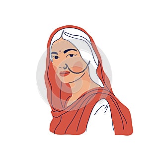 Vector illustration of Indian woman in traditional clothes sari