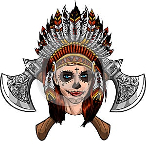 vector illustration of indian woman warrior with ax