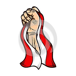 Vector Illustration of indonesian Independence Day. Hands with indonesian flags. Vector of the national flag of indonesia
